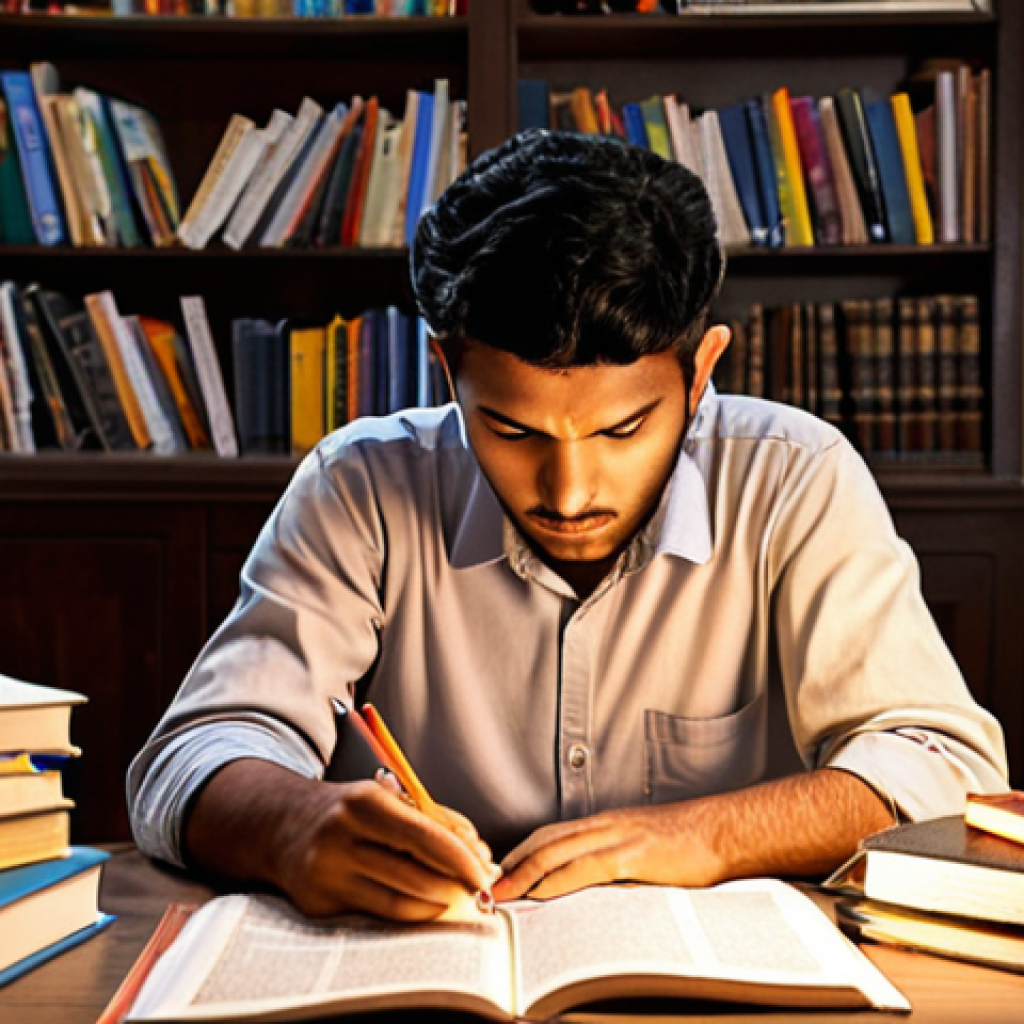 **

"A student studying for the electrical installation license exam, surrounded by textbooks, notes, and online resources, looking focused and determined.  The scene should convey a sense of diligent preparation and highlight the importance of utilizing various study materials. Include elements reflecting Urdu/South Asian culture, like a cup of chai or traditional study lamp. "

**